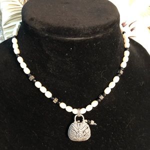 Freshwater Pearl Necklace w/Marcasite purse locket